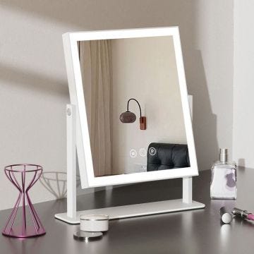 FENCHILIN Hollywood Miroir de maquillage - 3 Couleurs Barre lumineuse LED/Contrôles Tactiles - Loupe 10x Détachable - 25*30cm Blanc