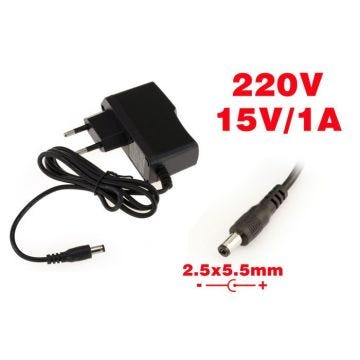 Alimentation externe - 220V vers 15V 1A - Embout 2.5x5.5mm -