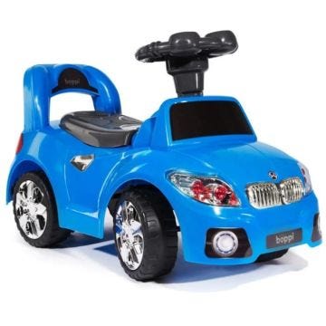 Voiture de sport bleue avec klaxon musical et coffre de rangement sous le siège