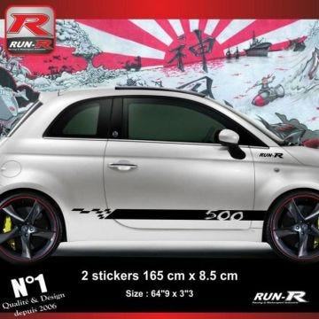 Sticker bas de caisse - ADNAUTO - Fiat 500 - Noir - Lot de 2 - Résistant aux UV