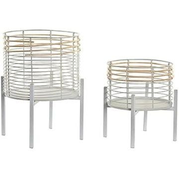 Set de Pots de Fleurs - DKD Home Decor - Métal et Rotin - Blanc - Dimensions 25x25x32 cm - Montage DIY