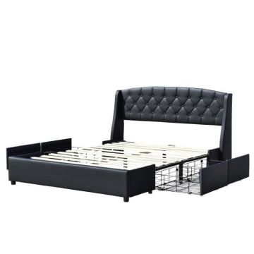 iris - Solide et Confortable Lit 120x190 avec Sommier avec 4 tiroirs Tete de lit Couleur NOIR Pieds en 4 cm - 2 x 1