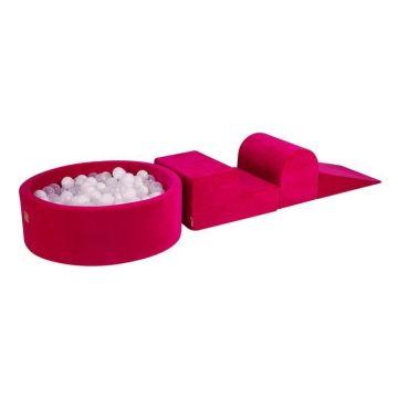 MeowBaby® Parcours Motricité 3 éléments avec Piscine à Balles 90x30cm, Magenta: Blanc-Transparent