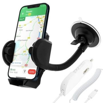 Pack 2-en-1 Support Voiture + Chargeur Allume Cigare Lighting Made For iPhone