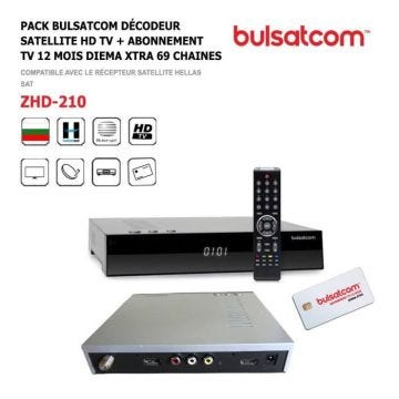 Décodeur Satellite HD - Bulsatcom - ZHD-210 - Abonnement 12 Mois - 69 Chaînes - Sportif et Généraliste