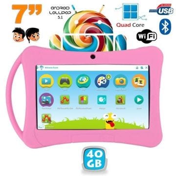 Tablette Enfant 7 Pouces Android 5.1 Lollipop Bluetooth Playstore Wifi Rose 40Gb Plastique YONIS
