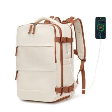Sac à Dos de Voyage 42x30x20 cm - 25L Bagage Cabine pour Avion, Sac d'Ordinateur Portable, Petit Bagage à Main Étanche, Beige