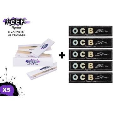 Lot De 10 Carnets De Feuilles À Rouler Longues 5 Def Papelard® Edition King Size Slim + 5 Ocb Slim Premium