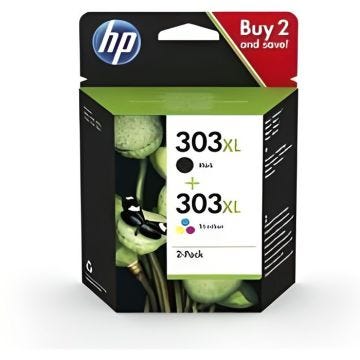 Pack de 2 cartouches authentiques d'encre haute contenance noir/trois couleurs HP 303XL (3YN10AE)
