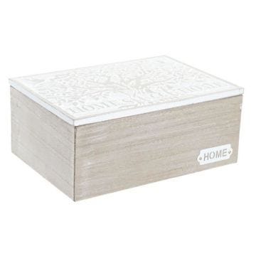 BOITE Bois couleur Naturel et Blanc écru couvercle Décoration ARBRE de Vie de 24cm