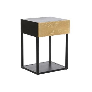 Table de chevet - Métal et bois - Doré - 35 x 40 x 55 cm