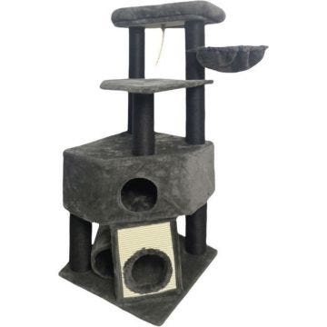 GUILY Arbre à chat gris foncé- 50 x 50 x 141 cm - Gris foncé - 2 plateformes, 1 perchoir, 1 cabane, 1 rampe, 1 tunnel