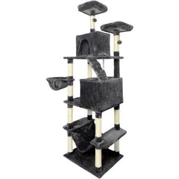 TAYLOR Arbre à chat - 60 x 50 x 206 cm - Gris foncé - 2 plateformes, 1 perchoir, 2 cabanes, 1 hamac