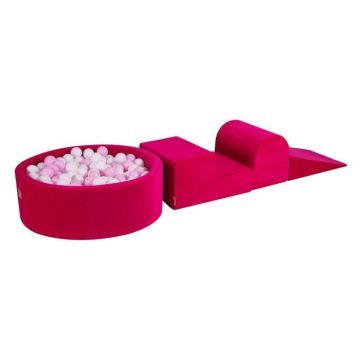 MeowBaby® Parcours Motricité 3 éléments avec Piscine à Balles 90x30cm, Magenta: Blanc-Rose Pastel