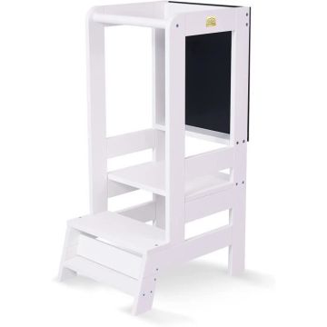 Meowbaby Tour d'apprentissage pour enfants 90x51 cm Blanc | Réglable en hauteur sur 3 niveaux avec ardoise | Tabouret Montessori