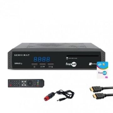 Pack SERVIMAT Récepteur TV satellite HD + carte Fransat PC7 + Câble HDMI + Câble 12V 3 Noir