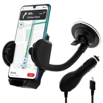 Pack 2-en-1 Support Voiture + Chargeur Allume Cigare Micro-USB - Noir