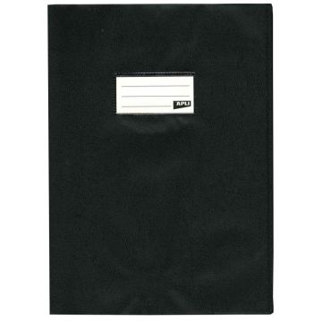 Protège-cahier PVC 19/100ème - APLI - 24 x 32 cm - Opaque Noir - Grain cuir - Porte-étiquette