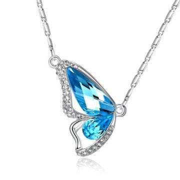 SANSI Collier Pendentif Papillon Cristal - Bijoux Élégant Collier Femme Simple - Bleu