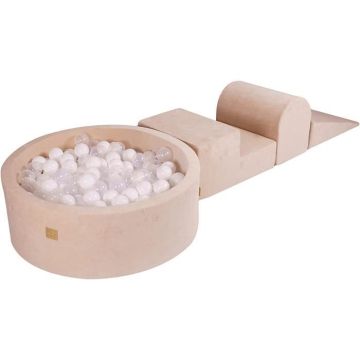 MeowBaby® Parcours Motricité 3 éléments avec Piscine à Balles 90x30cm, Ecru: Blanc-Transparent