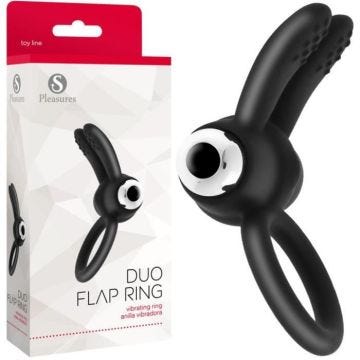 Cockring vibrant - S-Pleasures - Duo Flap Noir - Silicone - Vibration - Adulte