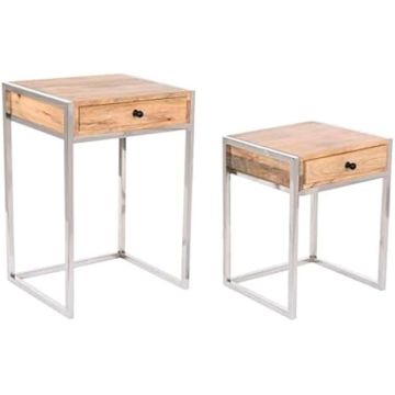 Table d'appoint - HOME ESPRIT - Lot de 2 - Marron - Acier - Bois de Manche - 51 x 75 x 46 cm