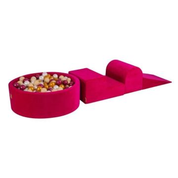 MeowBaby® Parcours Motricité 3 éléments avec Piscine à Balles 90x30cm, Magenta: Perle de Bourgogne-Or-Blanc Perle-Beige