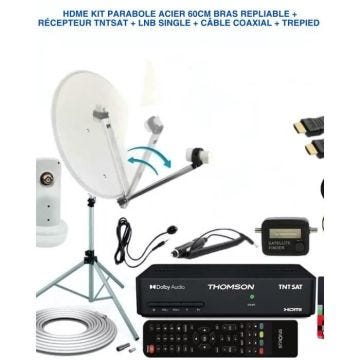 Kit Parabole - HD4K - 60cm - Récepteur TNTSAT THS806 - LNB Single - Trépied Aluminium