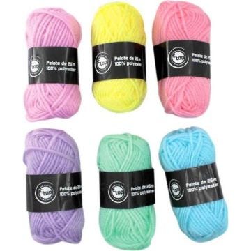 Pelote de laine polyester 25 m - MÉGACRÉA - Pastel - 6 pièces - Idéal pour pompons et tissages