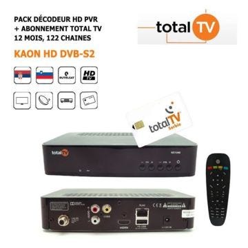 Décodeur Satellite HD PVR - HD4K - Kaon HD DVB-S2 - Abonnement Total TV 12 mois - 122 chaînes HD - Eutelsat W2