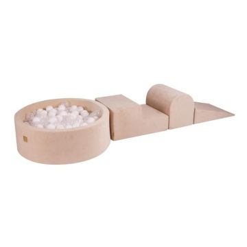 MeowBaby® Parcours Motricité 3 éléments avec Piscine à Balles 90x30cm, Ecru: Blanc-Beige