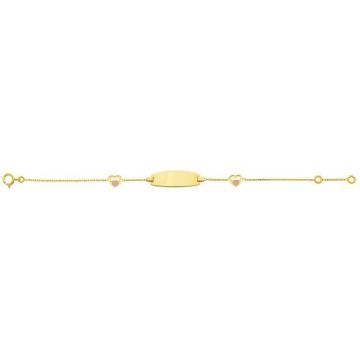 Bracelet identité bébé plaque ovale or jaune 2 coeurs roses - BRILLAXIS - Enfant - Mixte