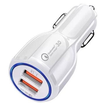 Chargeur de Voiture Rapide Allume-Cigare Double Port USB 5v-24w - Blanc - E.F.Connection®