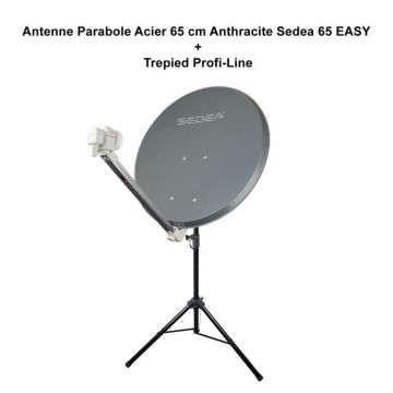 Kit Parabole Acier 65 cm - Sedea - Trépied Réglable 180 cm - Gain 36,5 dB - Montage Facile - Antenne Satellite