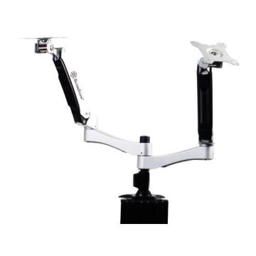 SilverStone SST-ARM22SC - Two ARM LCD LED support de montage pour écran, réglable, avec une rotation de 360°, s'incline vers le h...