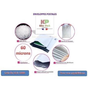 Lot de 100 enveloppes plastiques opaques 350x450 mm, sachets d'expédition 35x45 cm 60 microns