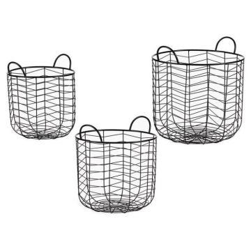 lot de paniers rond noir métal (3 pcs)