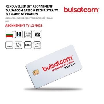 Renouvellement Carte Abonnement Bulsatcom 12 Mois Basic & Diema XTRA TV Bulgarie, 69 Chaines via Satellite Hellas 39°Est