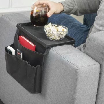 Organisateur plateau pour télécommande et accessoires - Noir - 6 rangements latéraux - 31 x 17 cm