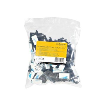StarTech.com Lot de 100 Clips adhésifs Noirs pour Gestion de câbles – Organisateur de Cordons réseau/Ethernet/Bureau/Ordinateur –
