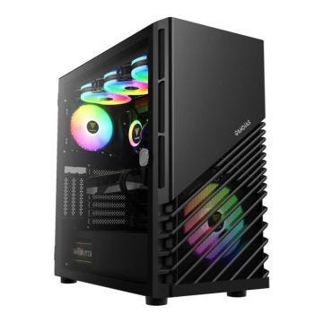 Boitier Moyen Tour ATX avec design élégant, éclairage RGB personnalisable et panneau vitré pour une visibilité maximale.