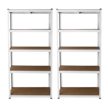 Lot de 2 Etagères E-RAX Blanches 90 x 40 x 180cm en Acier Galvanisé 5 Niveaux Capacité TOTALE de 1000KG - 100 % Sans Boulons