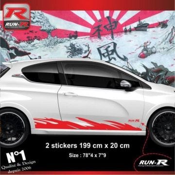 2 stickers bas de caisse pour PEUGEOT 208 et 207 - Brush Rouge