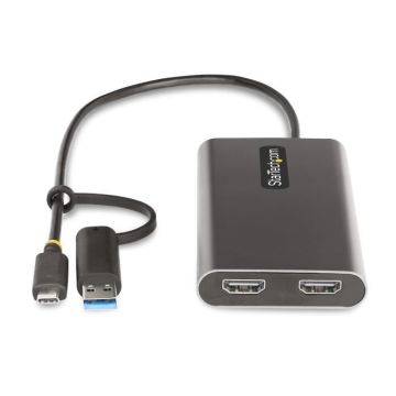 StarTech.com USB-C to Dual-HDMI Adapter, USB-C or A to 2x HDMI, 4K 60Hz, 100W PD Pass-Through, 1ft (30cm) Built-in Cable, External V