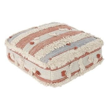 pouf rayures orange blanc 60 x 60 x 25 cm boho