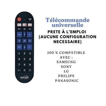 Télécommande universelle - HD4K - Prête à l'emploi - Compatible SAMSUNG, LG, SONY, PHILIPS, PANASONIC - Noir