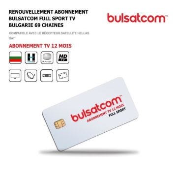 Abonnement Bulsatcom 12 Mois - HD4K - 69 Chaines Satellite - Eurosport HD - Nova Sport - Sport 1+ HD
