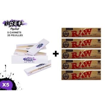Lot De 10 Carnets De Feuilles À Rouler Grande Taille : 5 DEF Papelard® Edition King Size Slim + 5 Raw King Size Slim