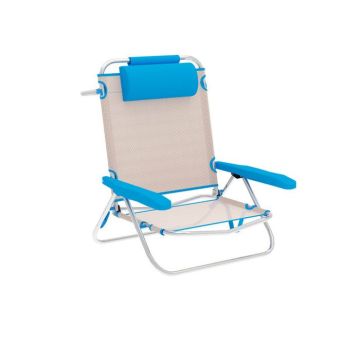 Chaise de Plage Pliable Rayures Beige et Bleu - Marbueno