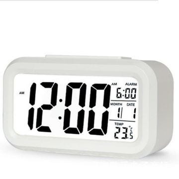 Réveil numérique rétro-éclairé avec calendrier muet, horloge électronique de Table, horloge de bureau - blanc